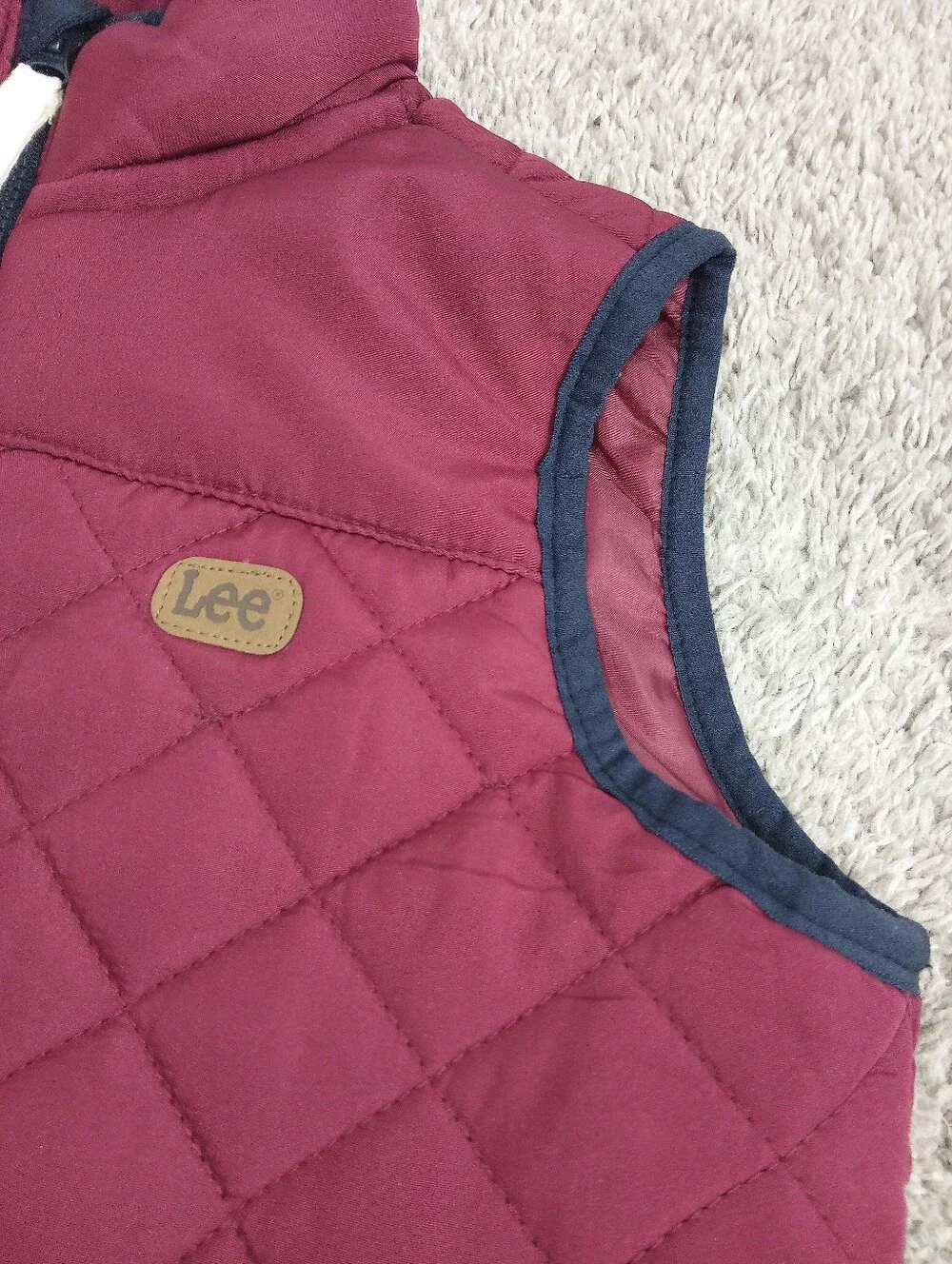 Toddler Boys Lee Quilted Burgundy Vest with Navy Jogger Pants and Shirt-Size 4T.